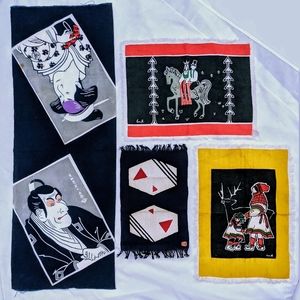 LOT of vintage textile art linens Japanese Norwegian Toshusai Sharaku Liv Hassel